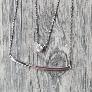 Sterling Silver Bar and cz Solitare necklace